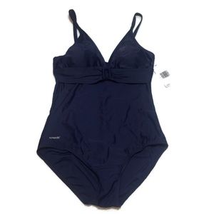 NWT Speedo Navy Belted One-Piece Swimsuit Size 14